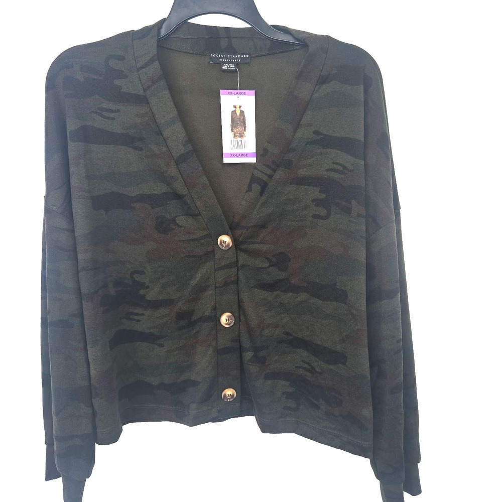 Social‎ Standard By Sanctuary Women's XXL Green Camouflage V-neck Sweater NEW